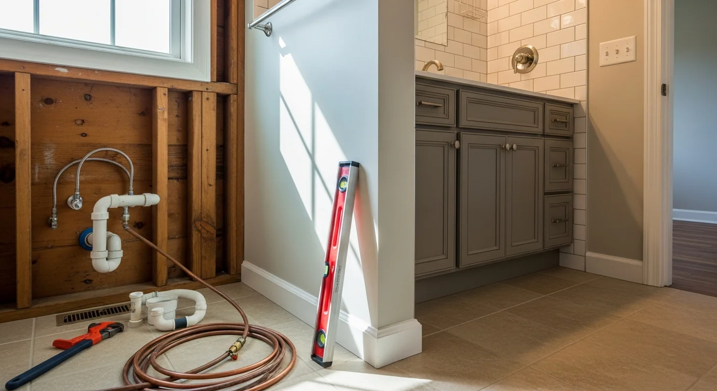 Newly remodeled bathroom with updated fixtures and plumbing