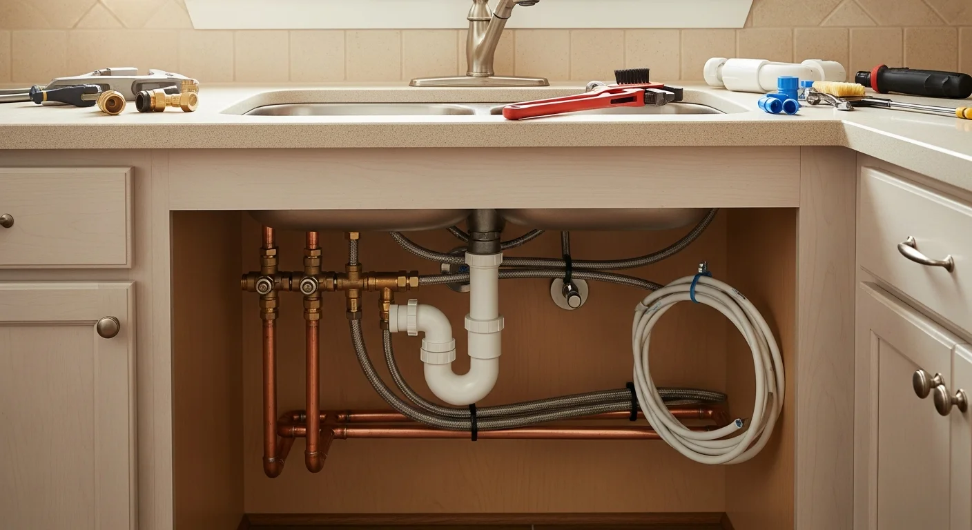 Professional plumber working on residential plumbing system